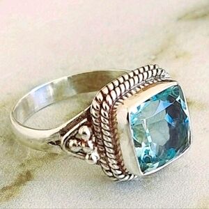 🌟NWOT Elegant Silver Designer Inspired Vintage Blue Gemstone Ring Size 7🌟